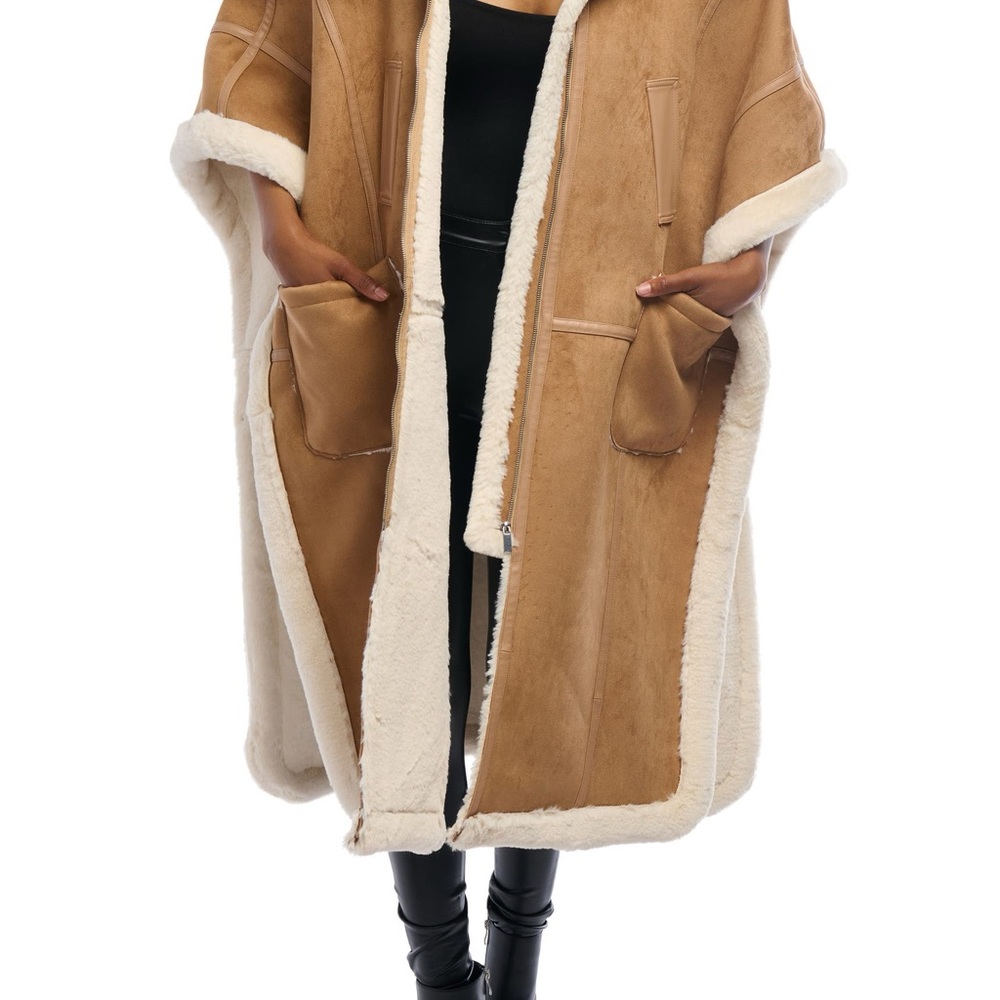 AZALEA WANG Faux Shearling Poncho Coat